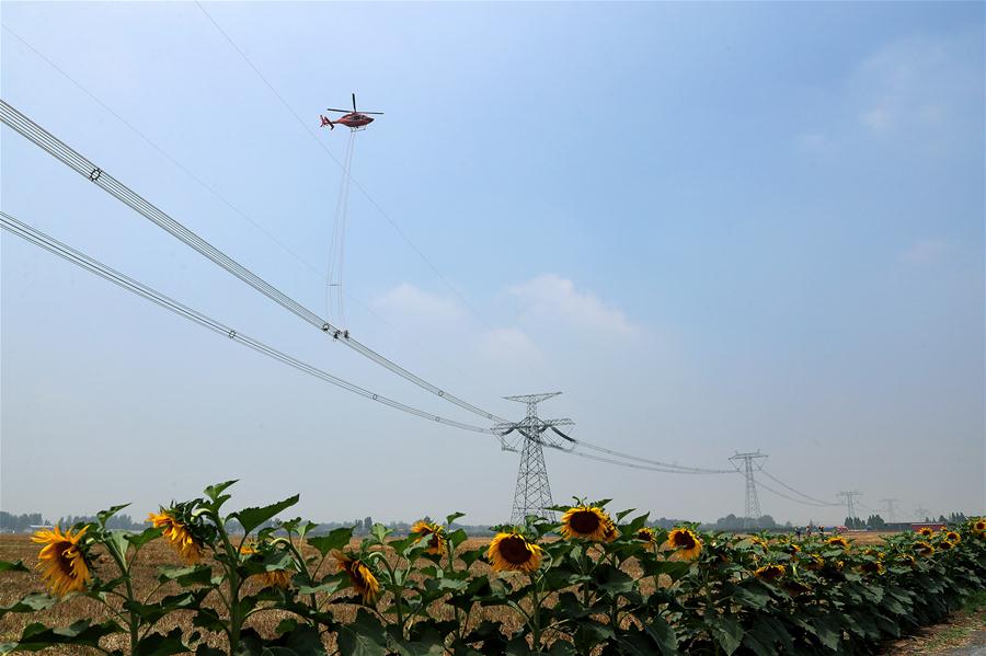 (社會(huì))(1)直升機(jī)“吊人”檢修特高壓線路在河北完成